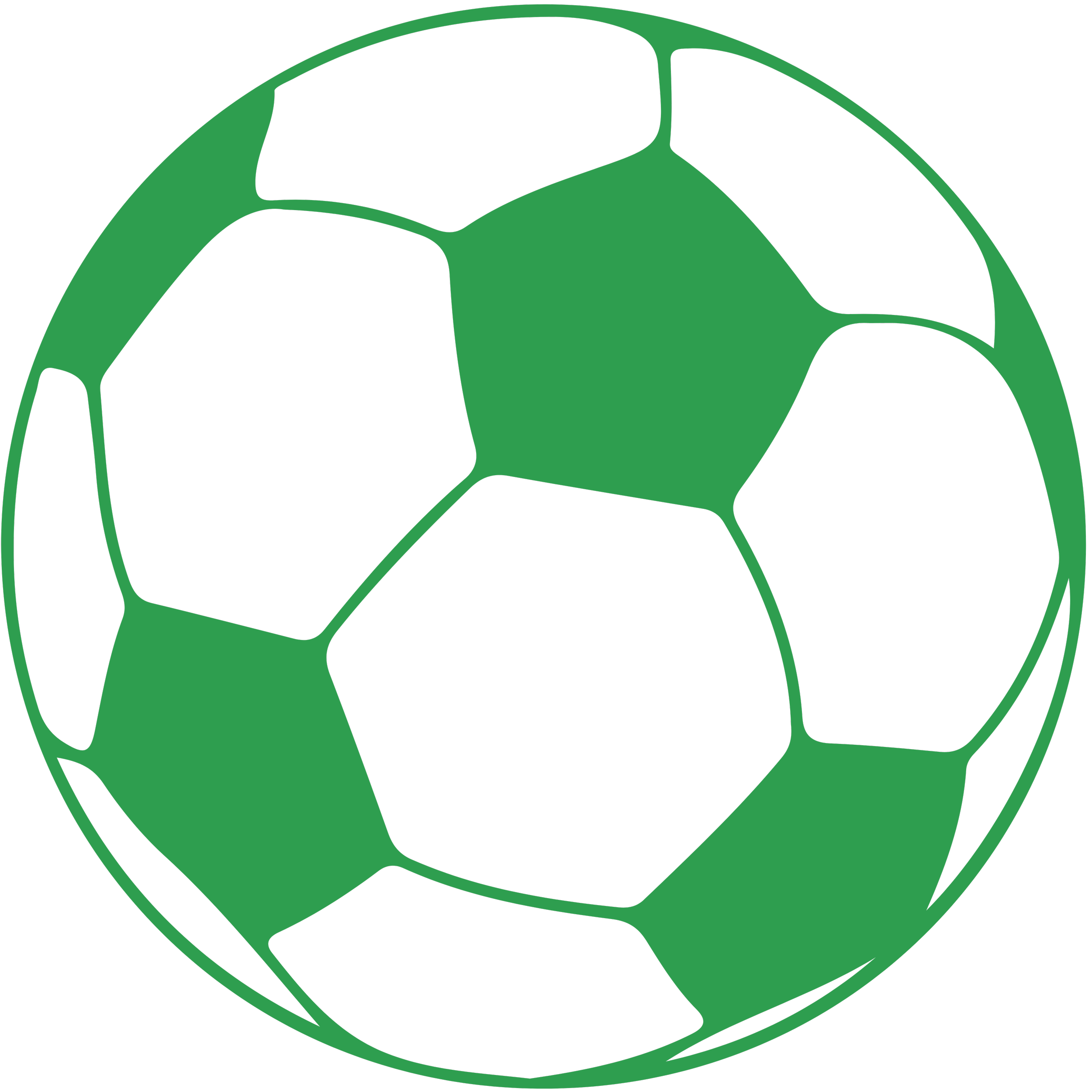 Close-up of a green and black stylized soccer ball.