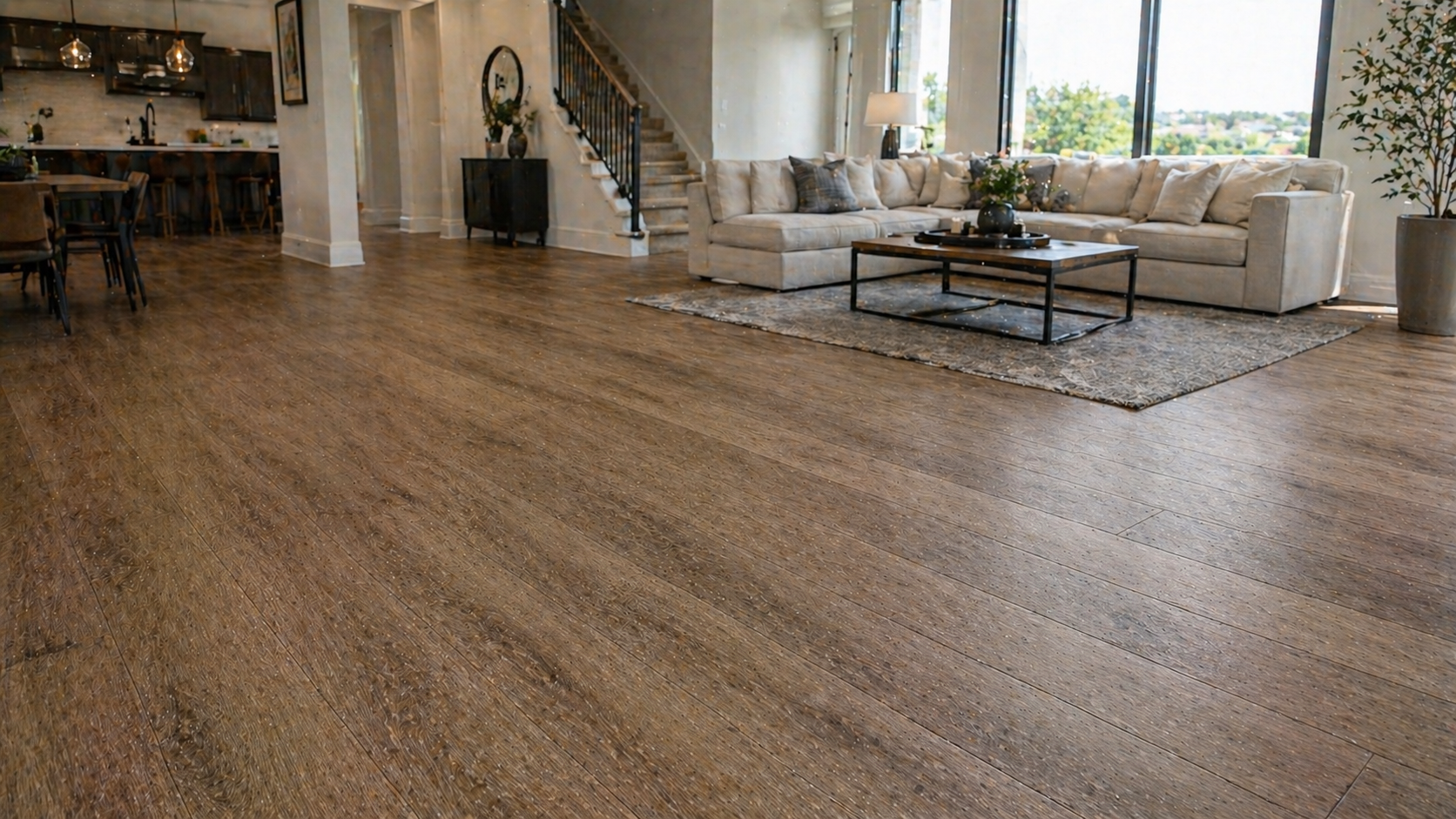 Luxury vinyl plank flooring that looks like hardwood in Kansas City living room
