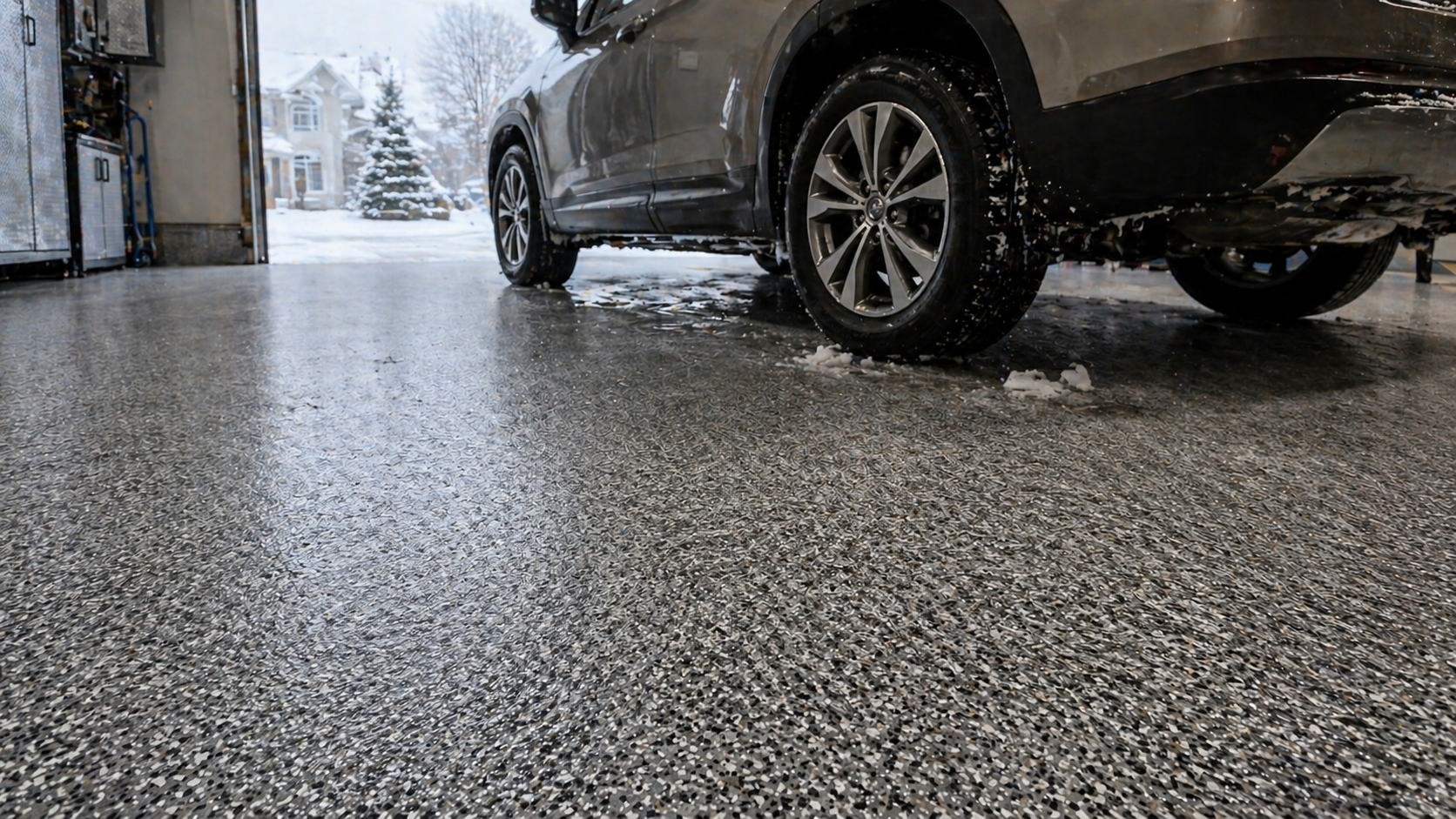 Garage floor coating handling snow and moisture in Kansas City winter conditions