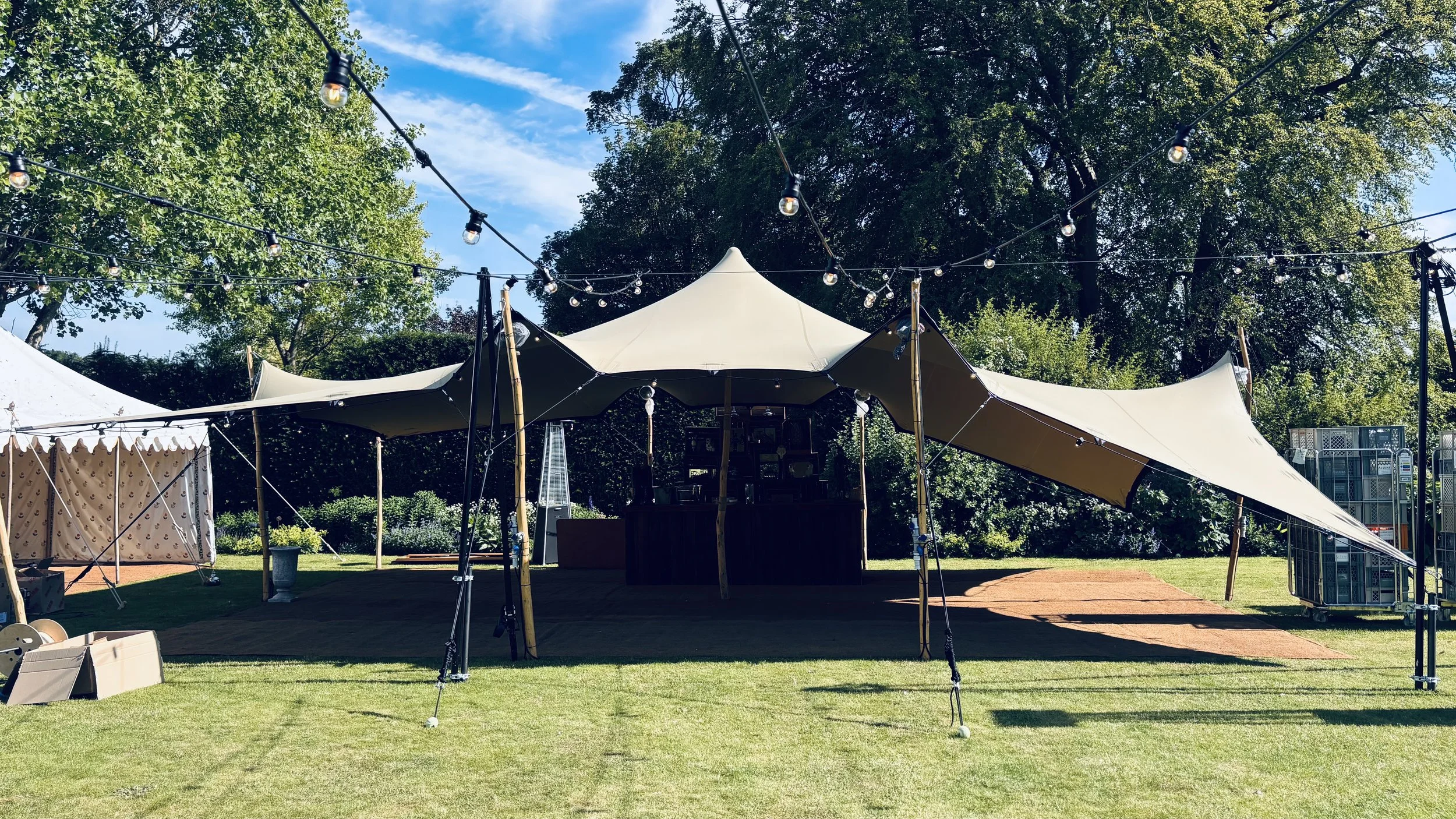 Festoon on stretch tent