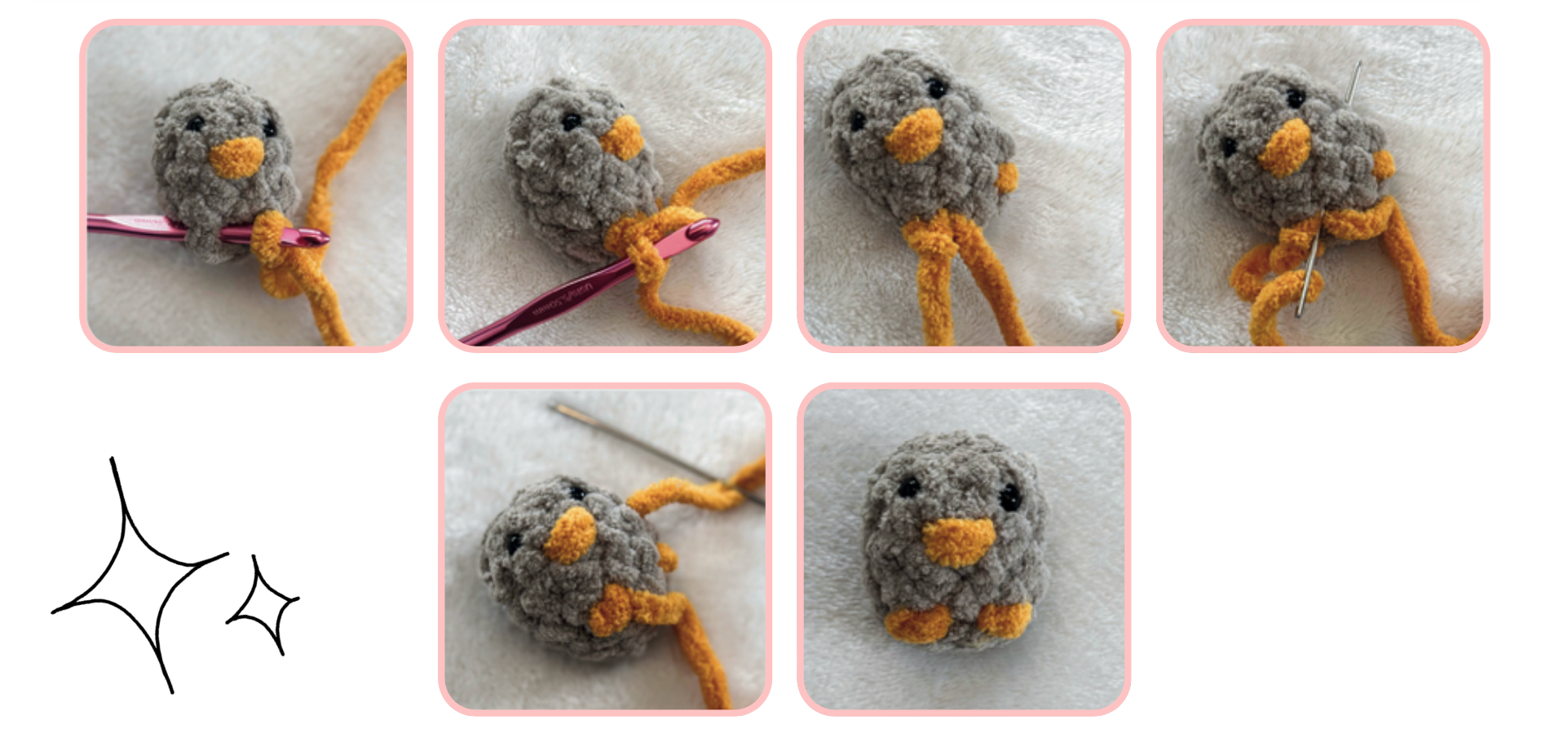 assembling crochet chick pieces step by step