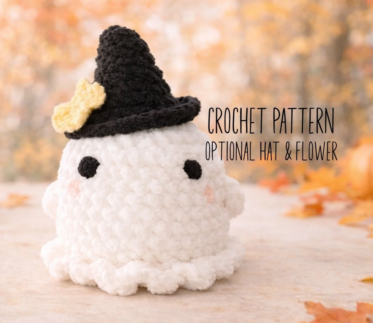 Lumi the ghost amigurumi plush crochet pattern, a soft and chubby ghost design for beginners