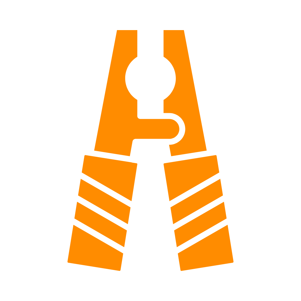 A stylized orange construction cone with black stripes and a black holding clamp design on a black background.