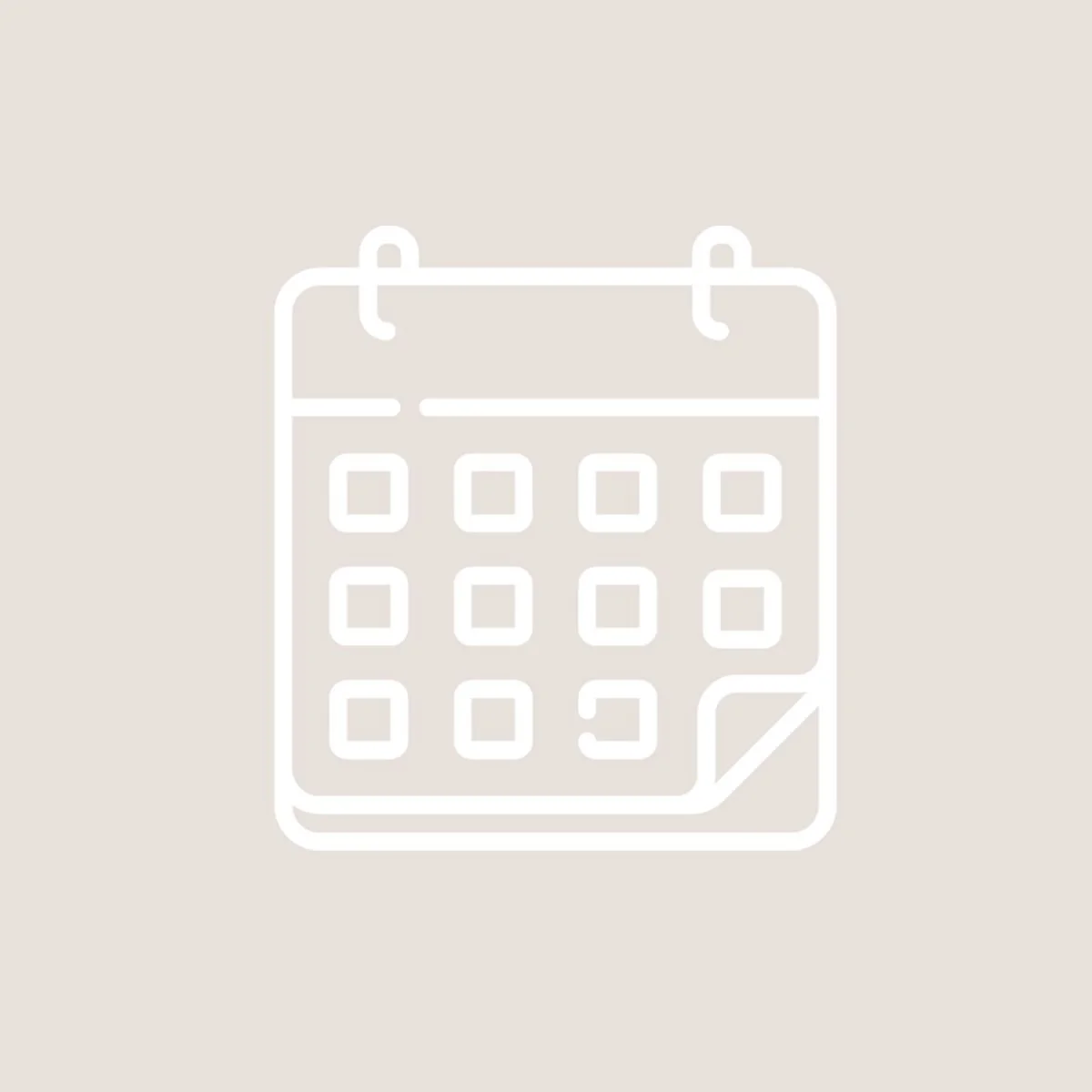 A simple line drawing of a wall calendar with squares representing days, and the pages turned at the bottom right corner.