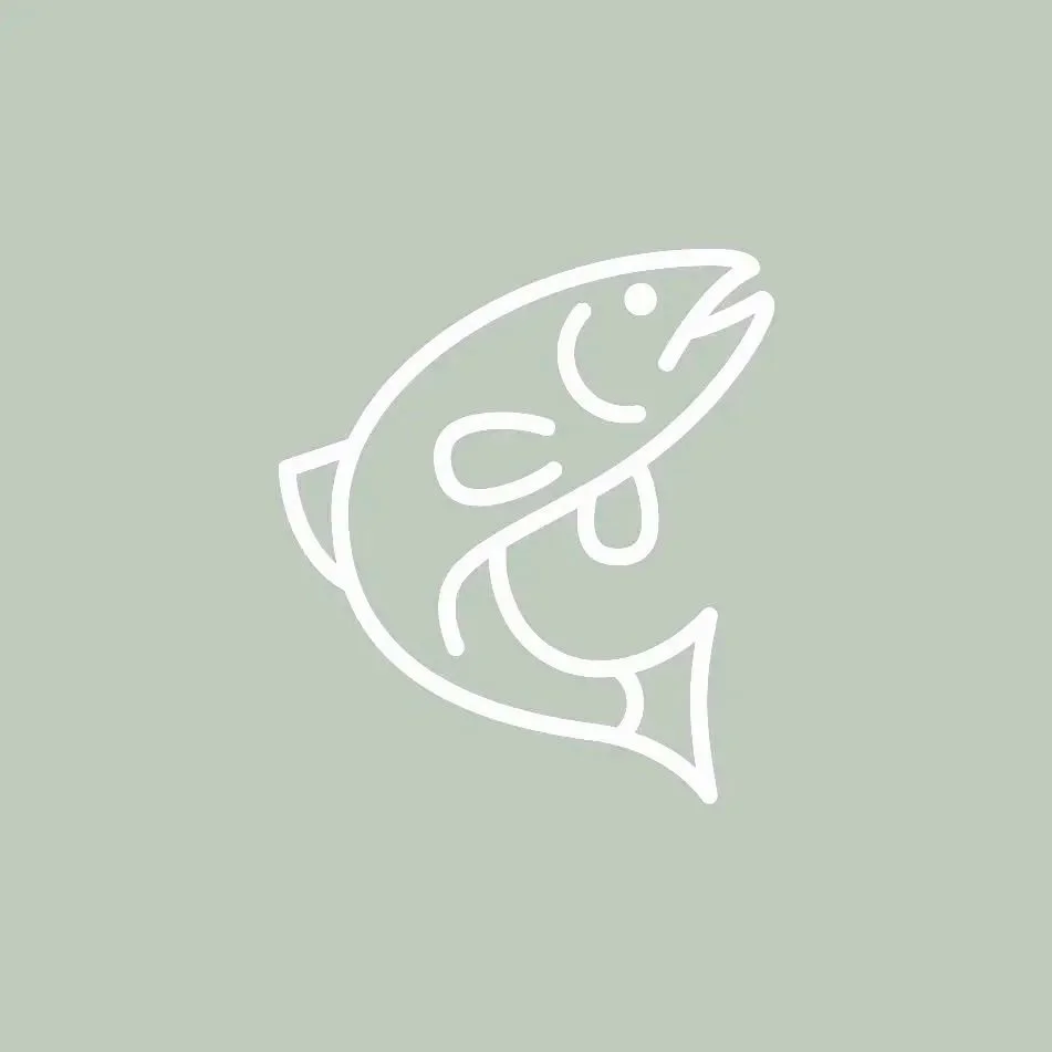 Line drawing of a fish on a light grayish-green background.