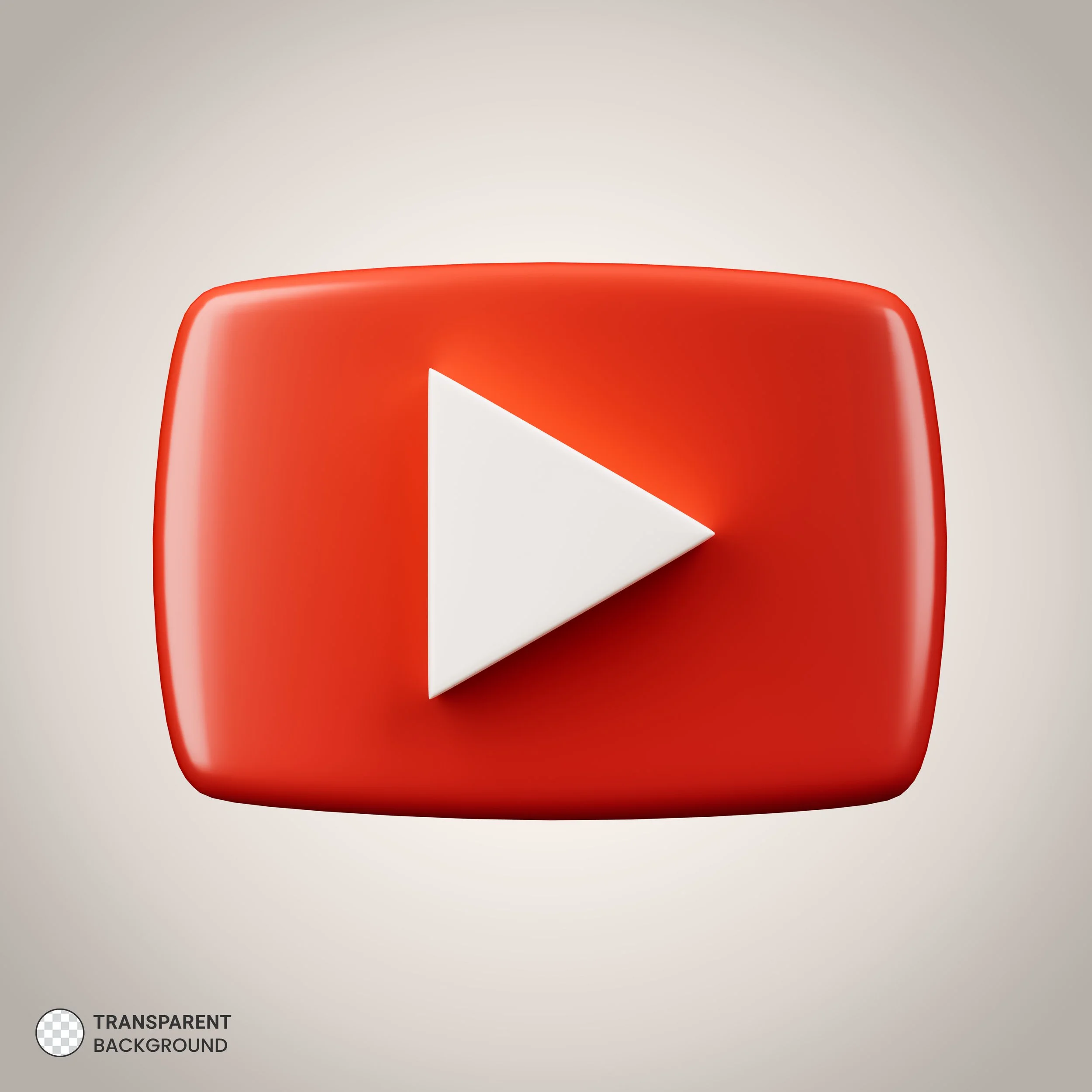 Close-up of a red rectangular object with rounded edges, topped with a white triangle pointing to the right. The background is a soft gray gradient.