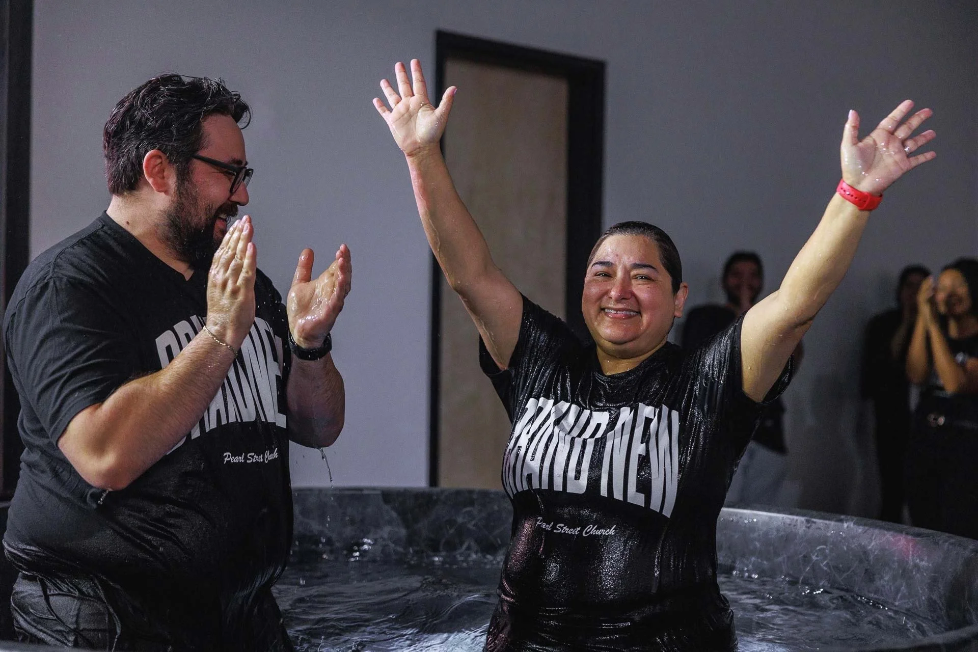Celebrating a baptism at Pearl Street Church in San Antonio