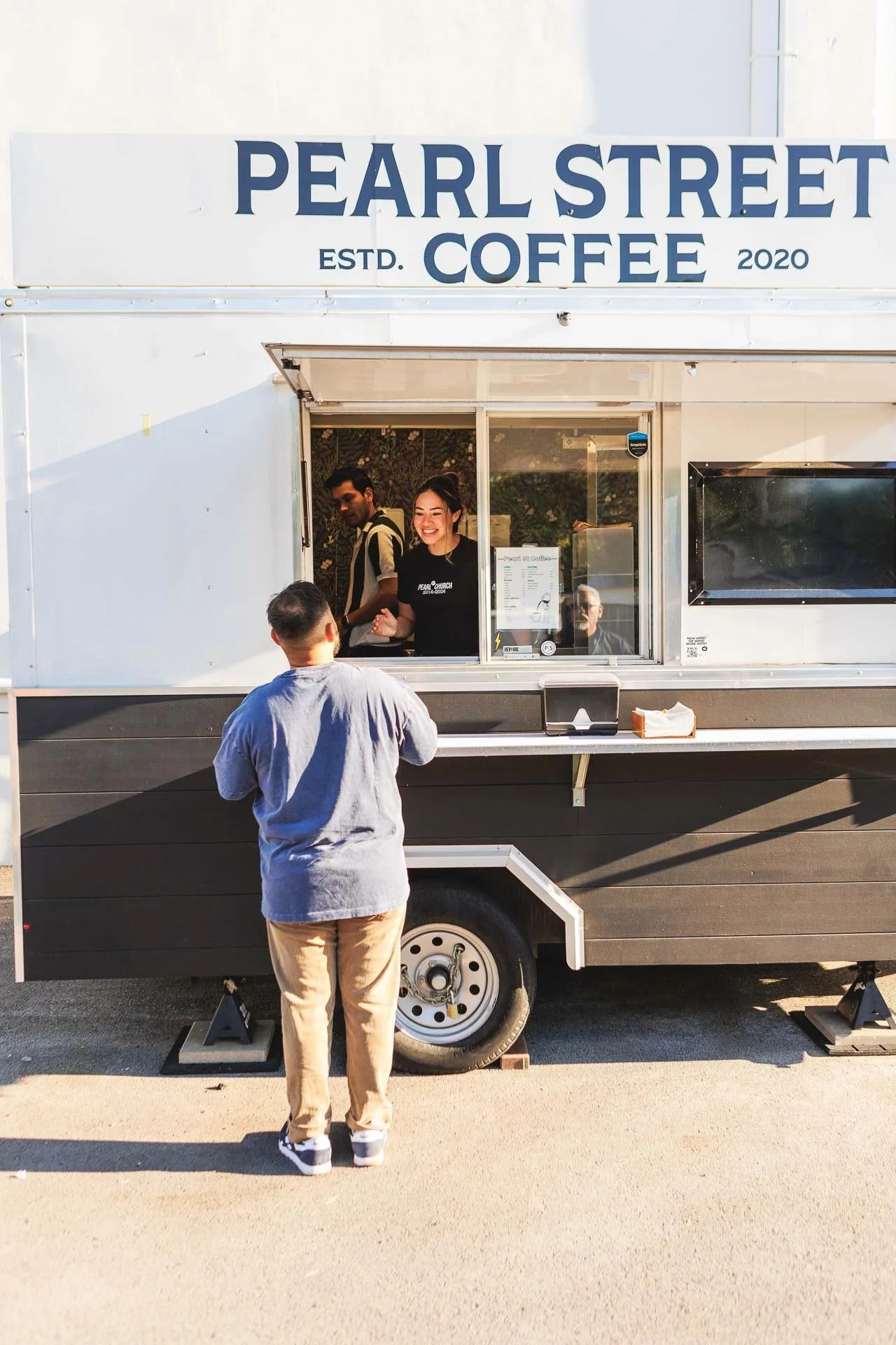 Pearl Street Coffee truck serving guests on a Sunday at Pearl Street Church Downtown