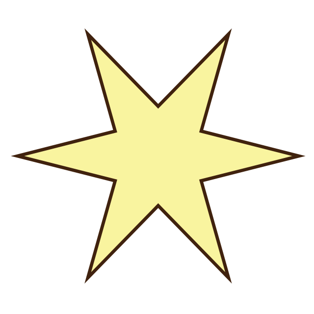 A yellow, five-pointed star with a dark outline on a black background.