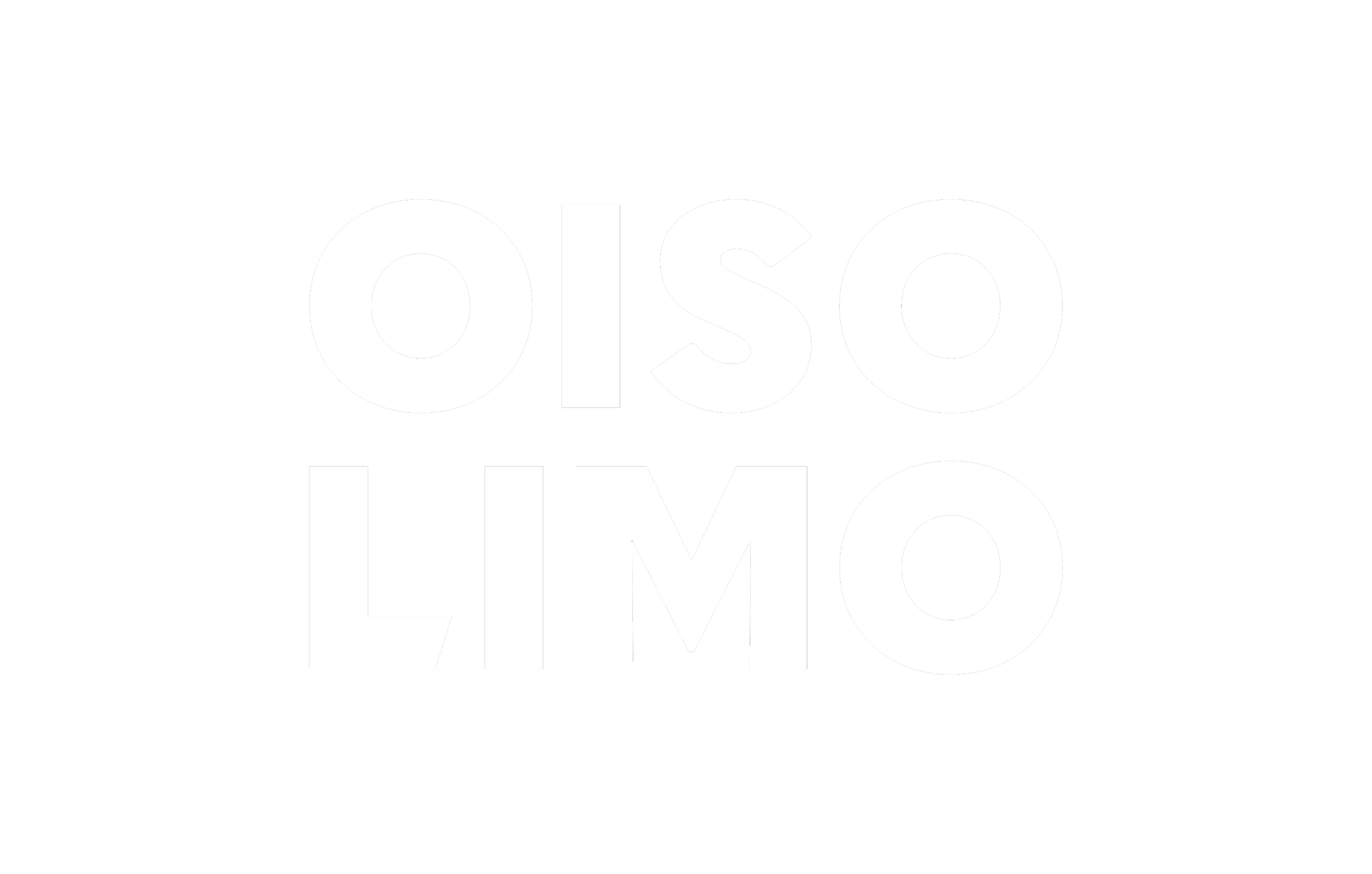 Schwarzer Hintergrund mit weißen großen Buchstaben, die das Wort "OISO" und "LIMO" bilden, vertikal angeordnet.