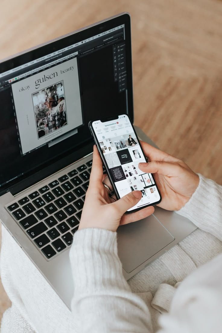 Web designer reviewing a Pinterest mood board for a client website project — Blue Space Los Angeles