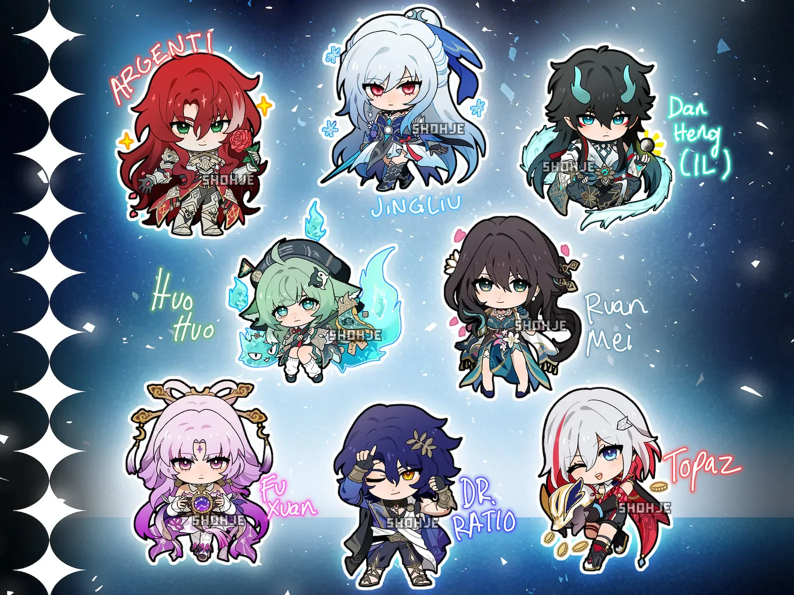 HONKAI Star Rail keychain charms - argenti jingliu dan heng huohuo ruan mei fu xuan dr. ratio topaz // fan art merch