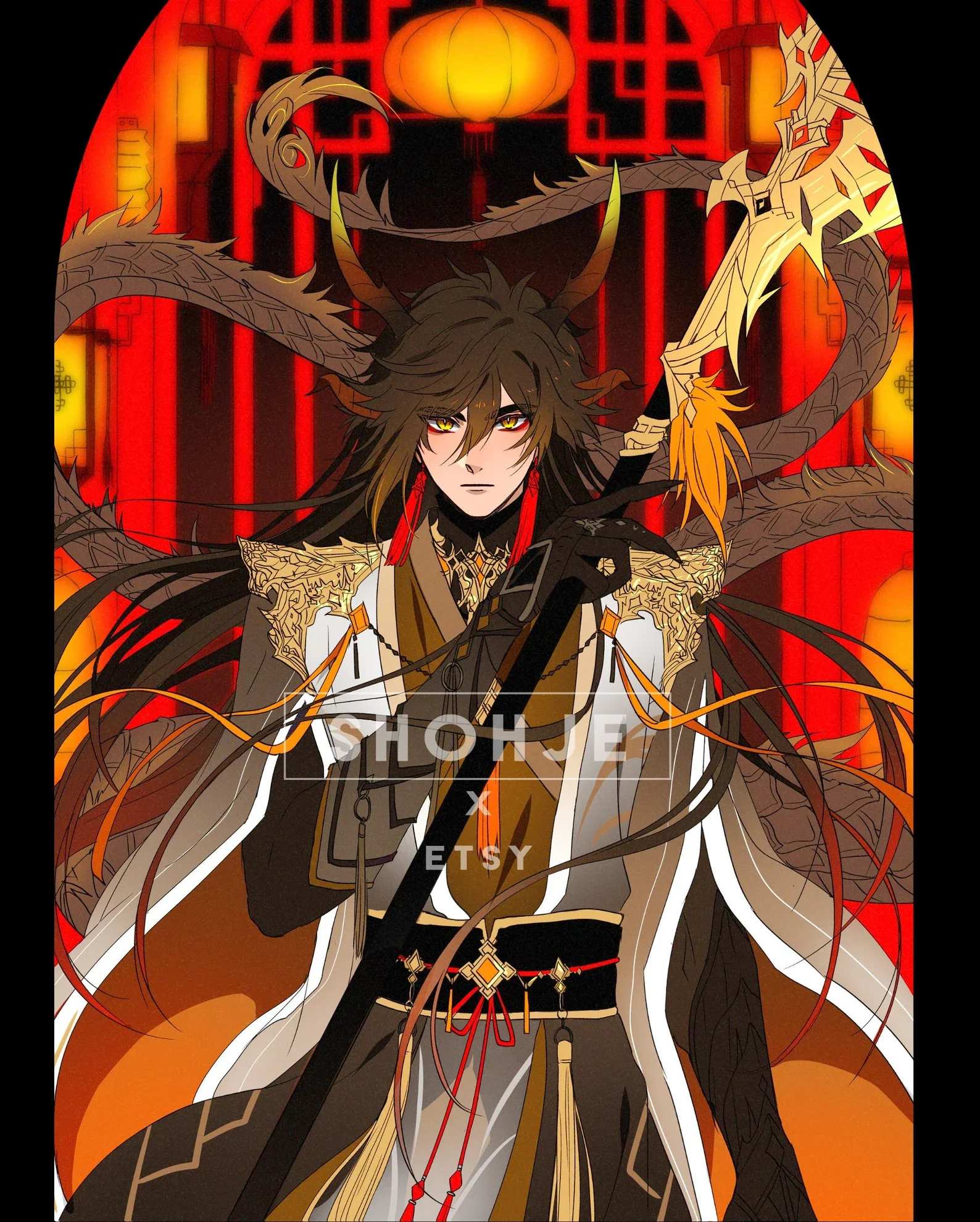 GENSHIN IMPACT - zhongli (dragon archon ver.) - PRINT (unofficial fan merch)