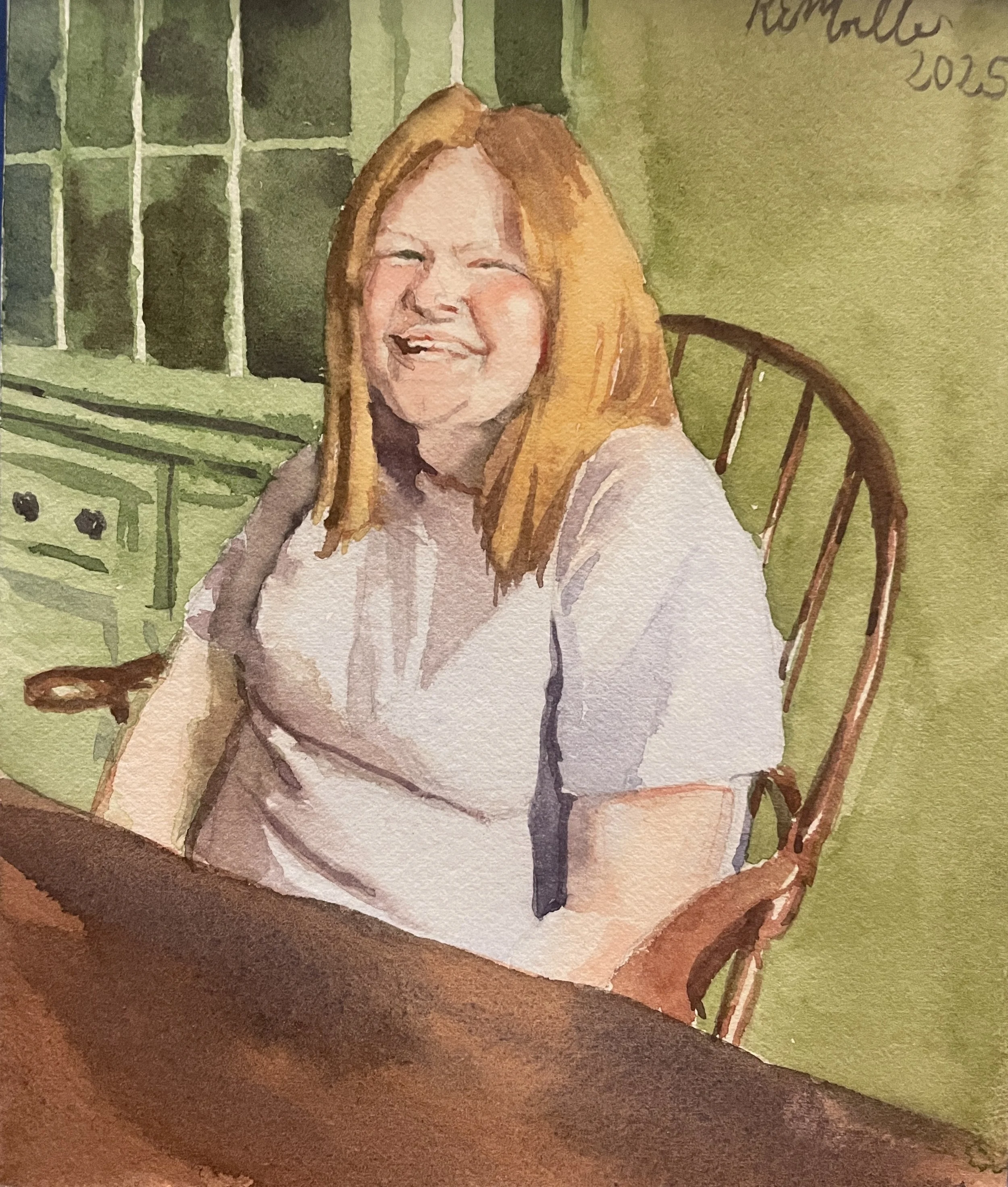 "Hannah in Watercolors," 5x8, watercolor, $40