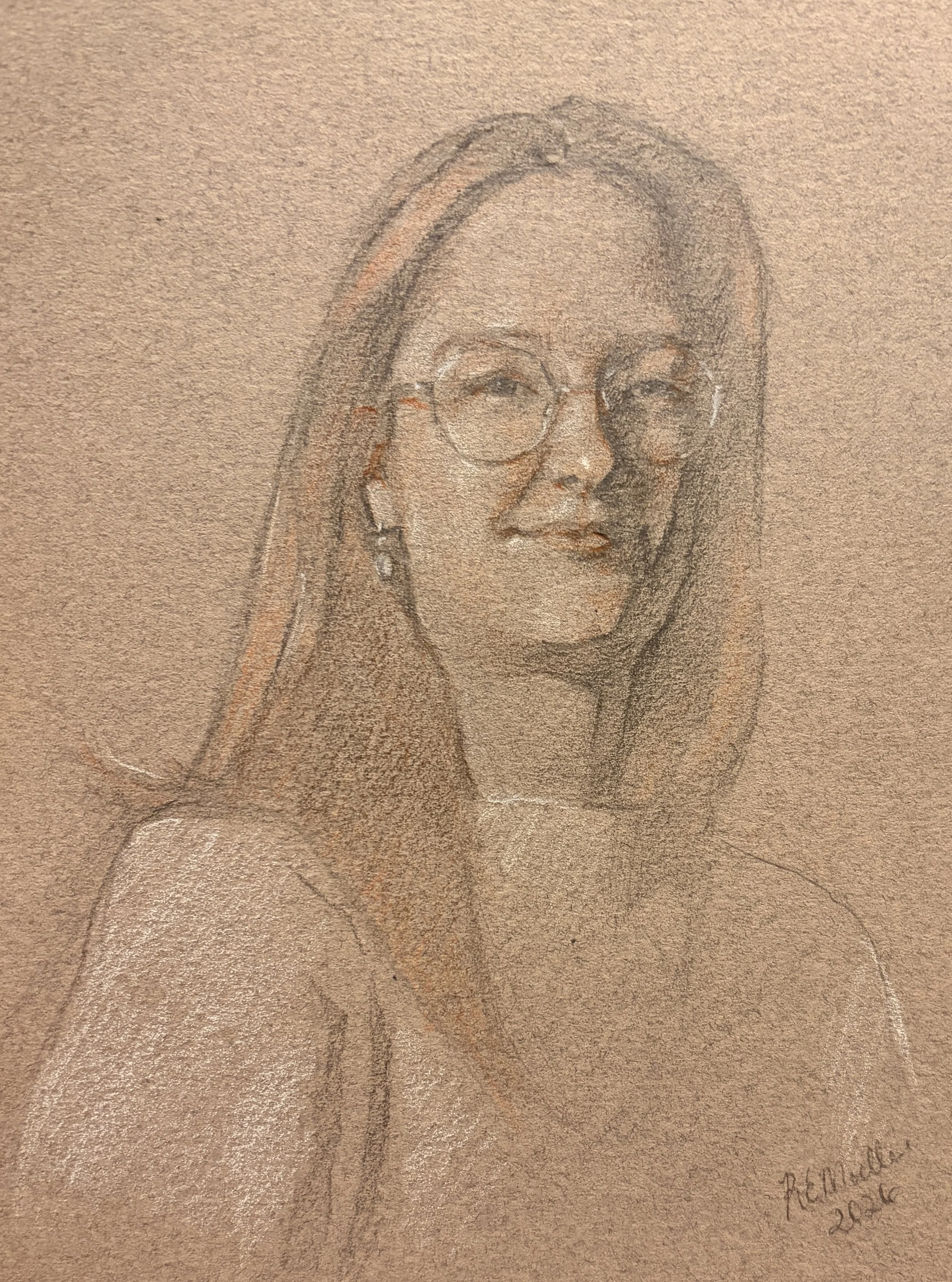 "Trinity Lindsay," 6x8, charcoal/sanguine pencil/white chalk, $40