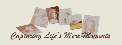 A banner with the phrase 'Capturing Life's Mere Moments' and several Polaroid photos of various people and scenes.