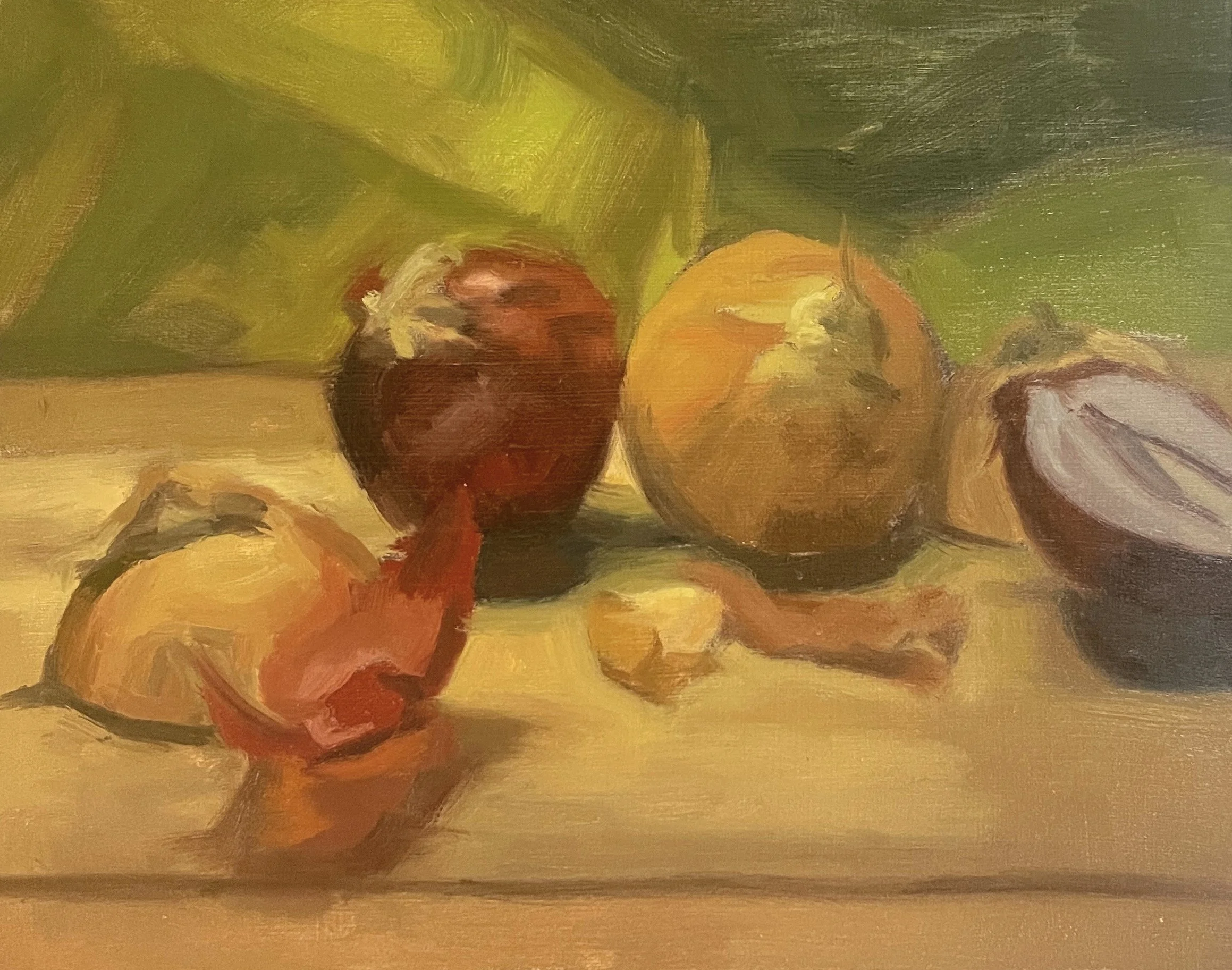 "Onion Still Life," 8x10, panel, $112