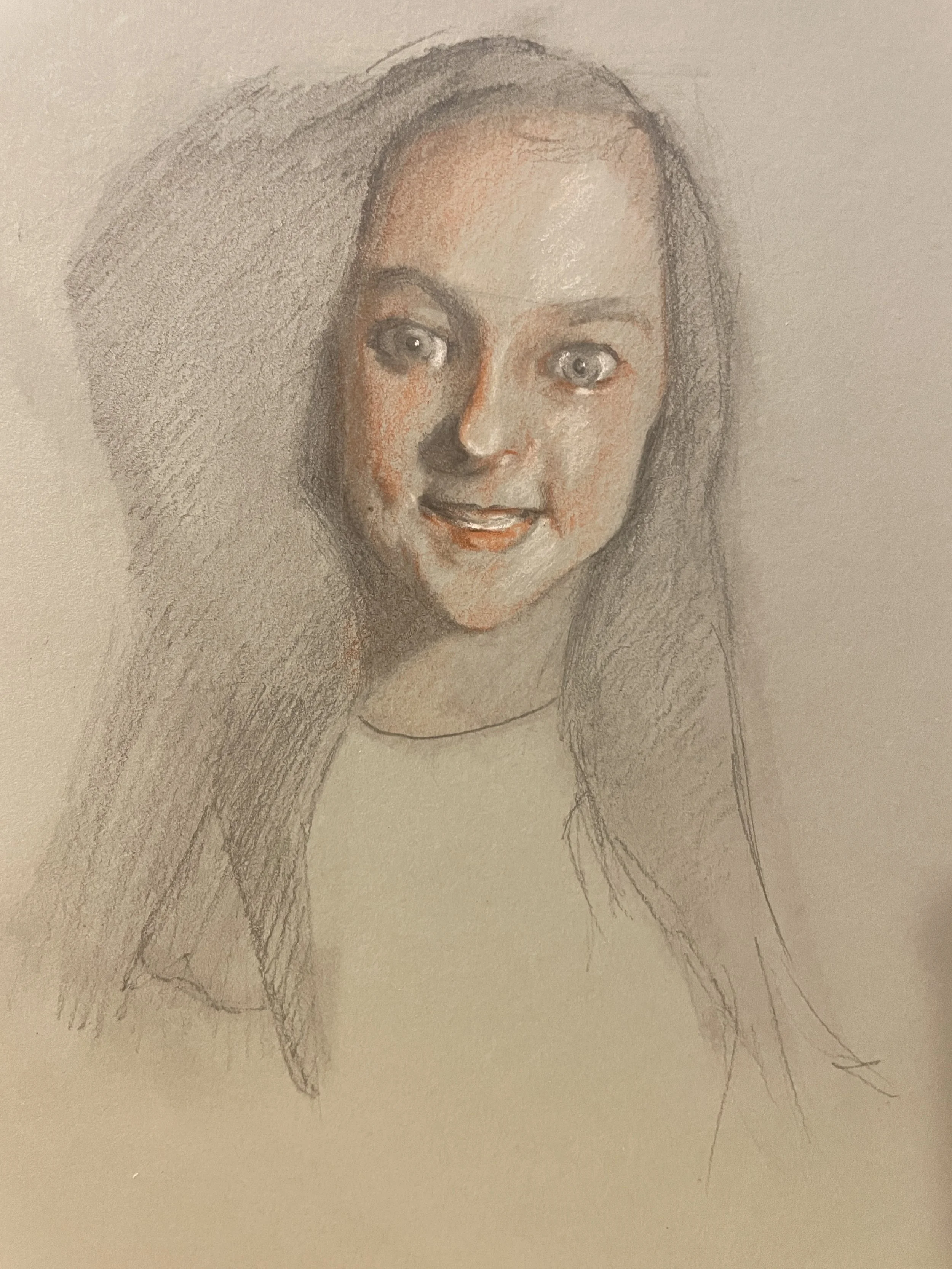 "Heidi girl," 5x7, charcoal/sanguine pencil/white chalk, SOLD