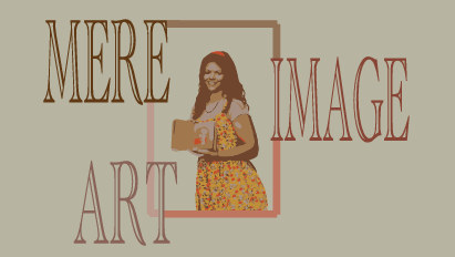 An illustration of a woman holding a basket of flowers, framed by the text "Mere Image Art" in decorative letters.