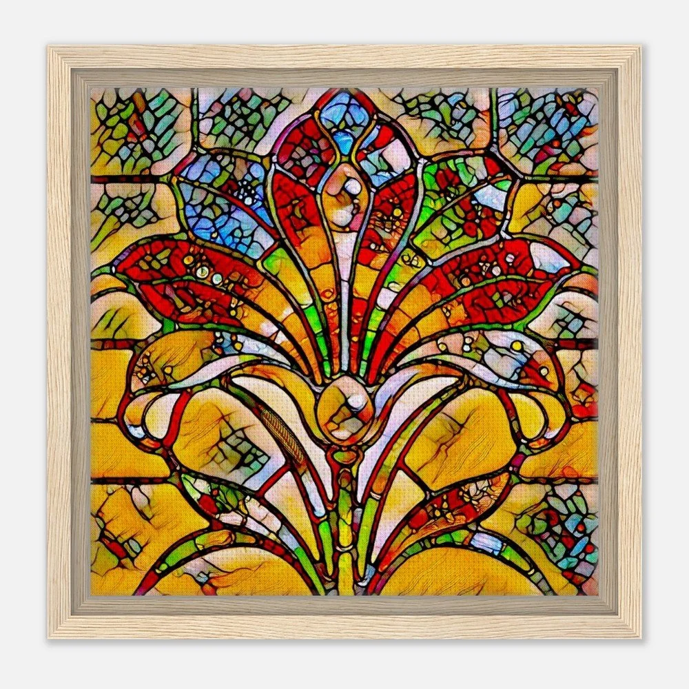 Framed Canvas Print: The Serene Flower Fan - Stained Glass Window