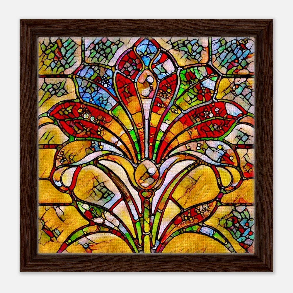 Framed Canvas Print: The Serene Flower Fan - Stained Glass Window