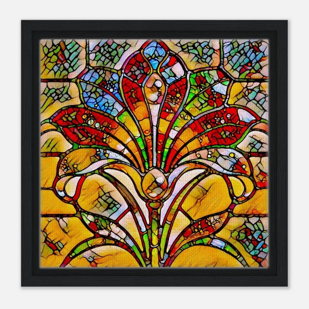 Framed Canvas Print: The Serene Flower Fan - Stained Glass Window