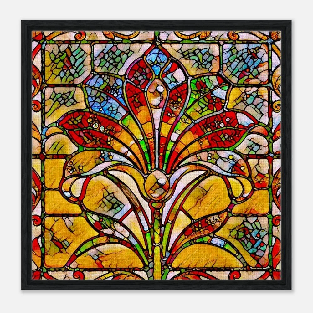 Framed Canvas Print: The Serene Flower Fan - Stained Glass Window