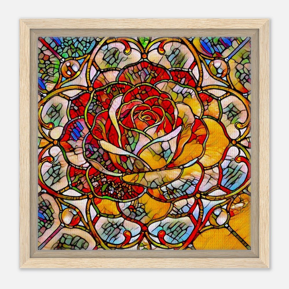 Framed Canvas Print: The Serene Rose - Stained Glass Window
