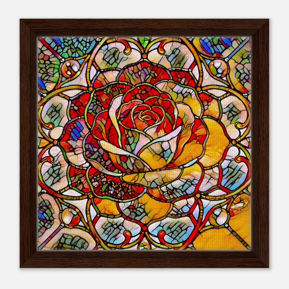 Framed Canvas Print: The Serene Rose - Stained Glass Window