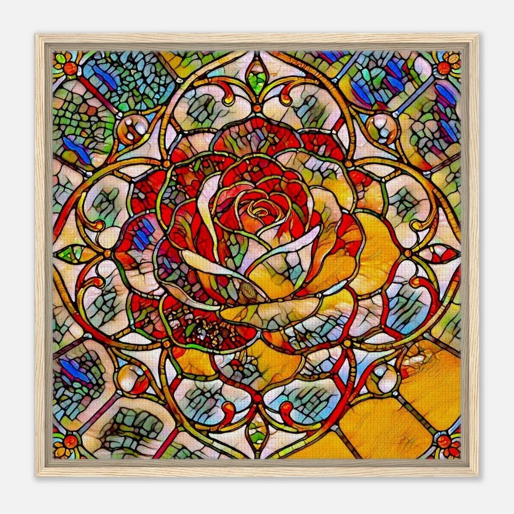 Framed Canvas Print: The Serene Rose - Stained Glass Window