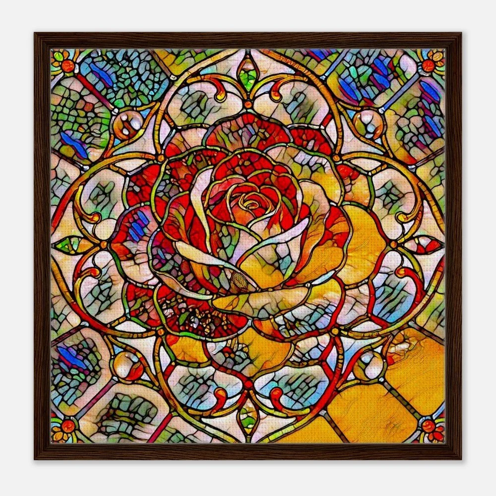 Framed Canvas Print: The Serene Rose - Stained Glass Window
