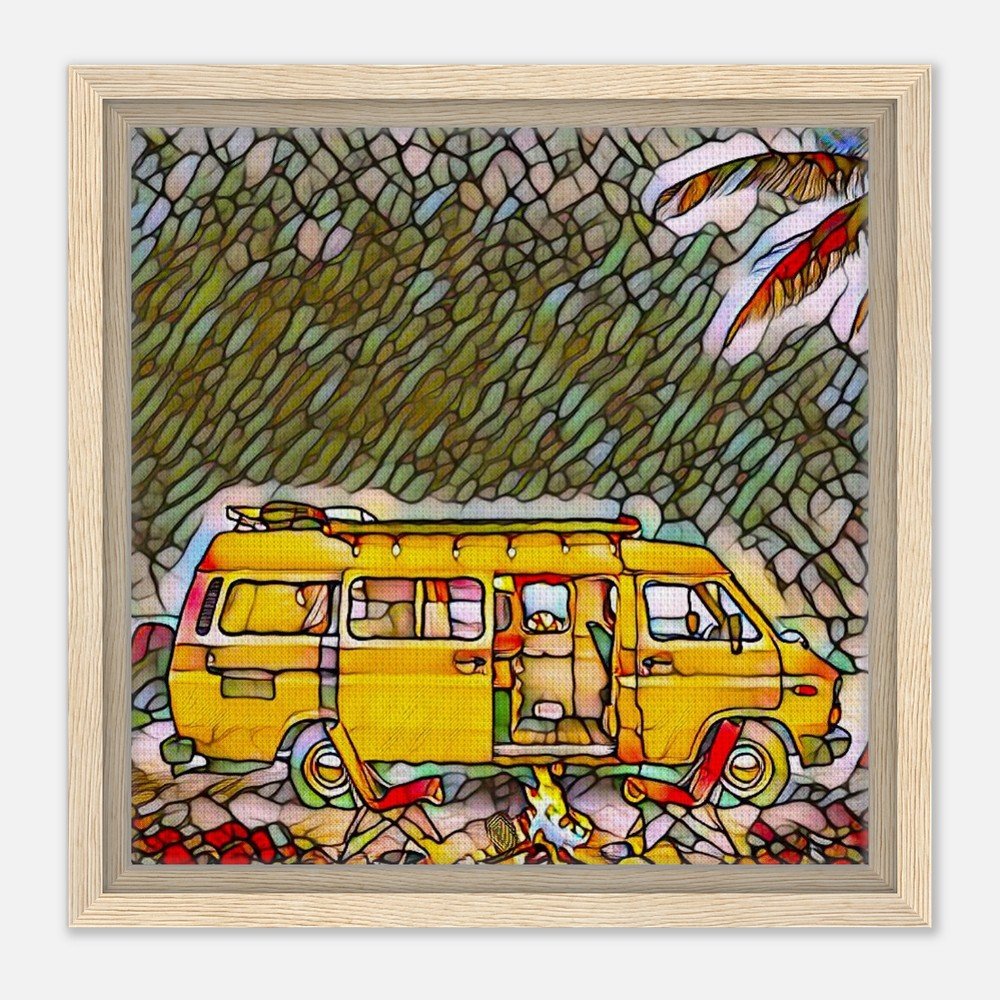 Framed Canvas Print: The Serene Vanlife - Stained Glass Window