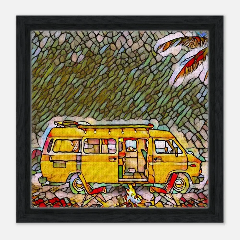 Framed Canvas Print: The Serene Vanlife - Stained Glass Window