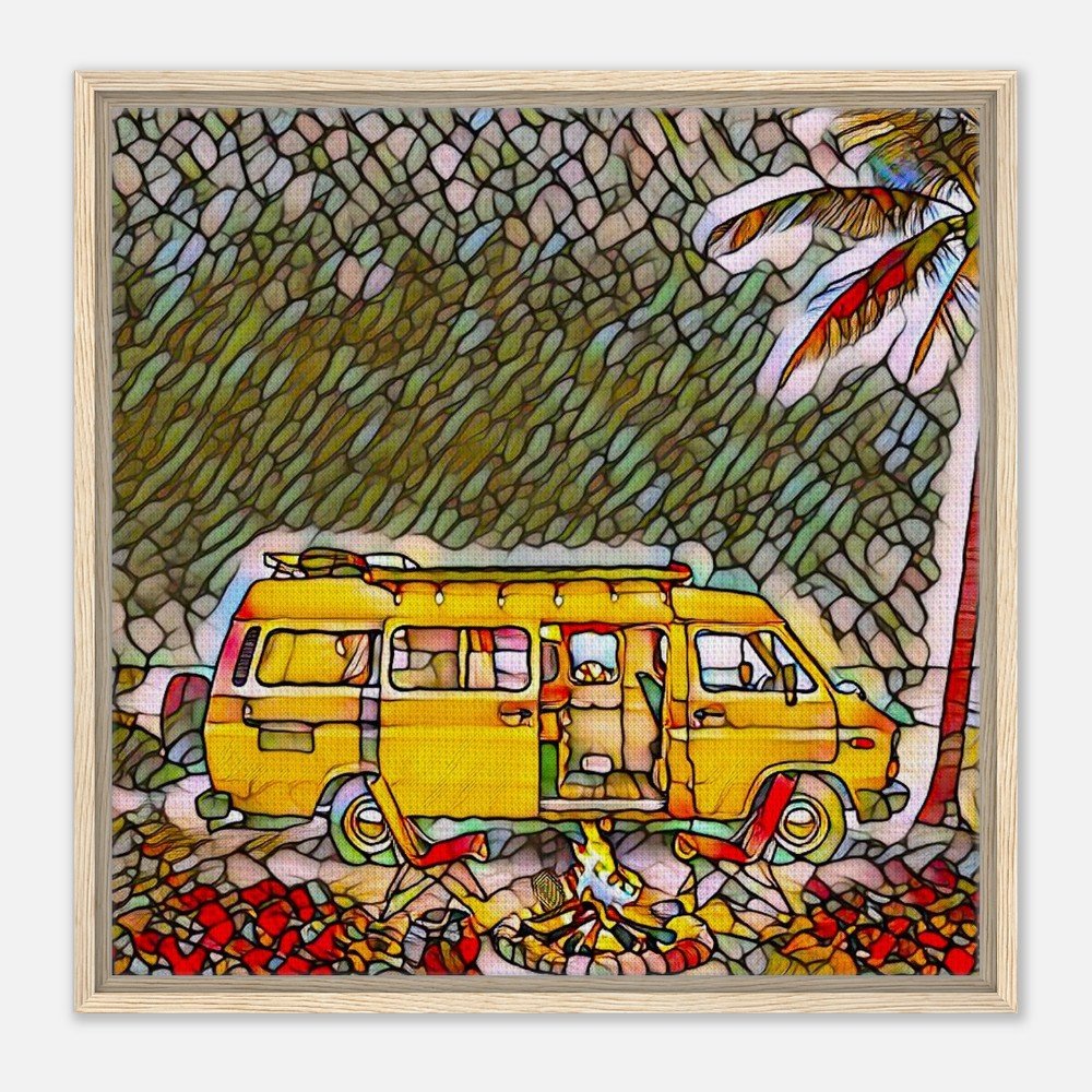 Framed Canvas Print: The Serene Vanlife - Stained Glass Window