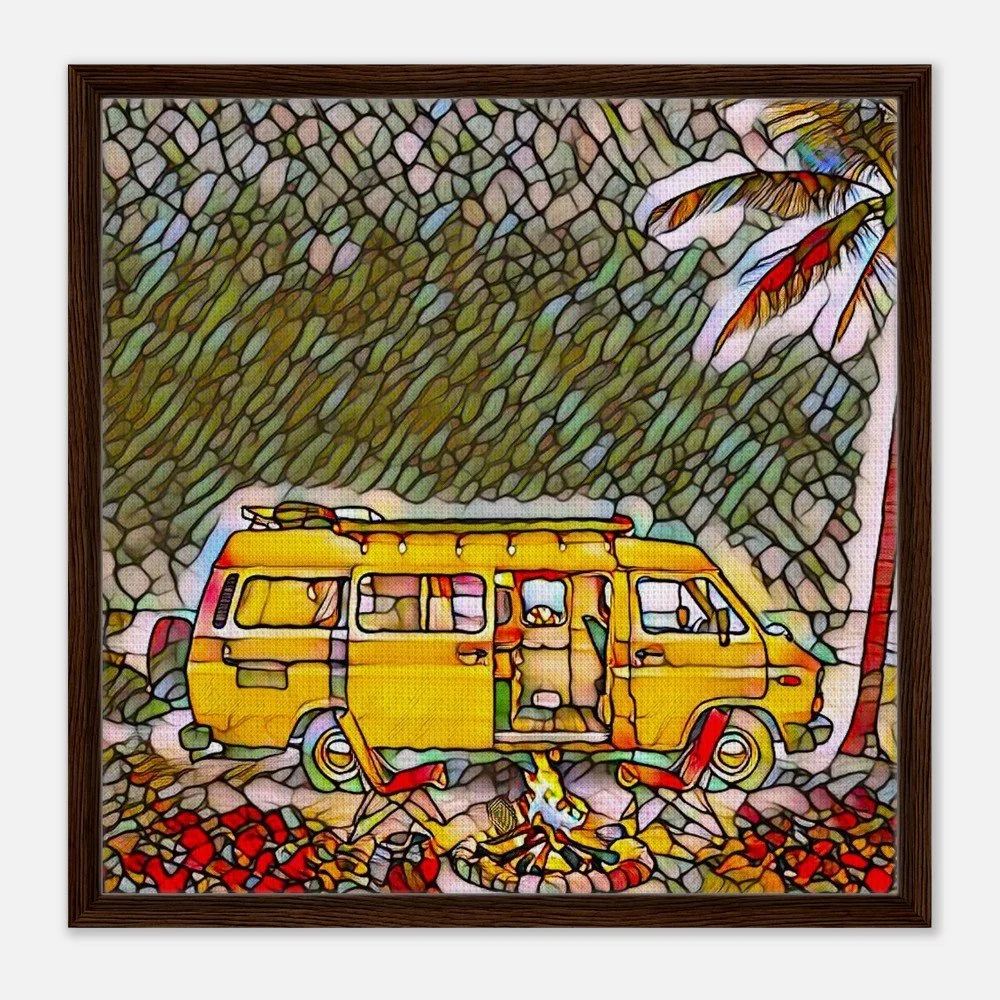 Framed Canvas Print: The Serene Vanlife - Stained Glass Window