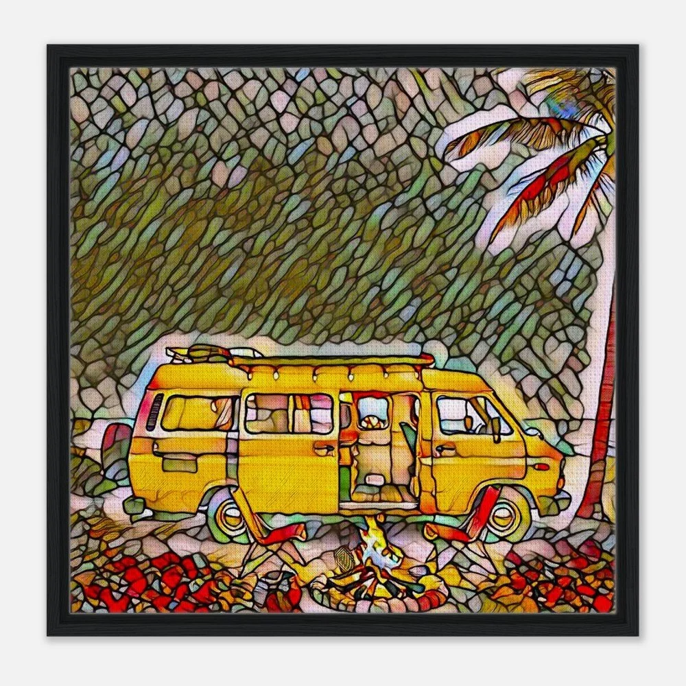 Framed Canvas Print: The Serene Vanlife - Stained Glass Window
