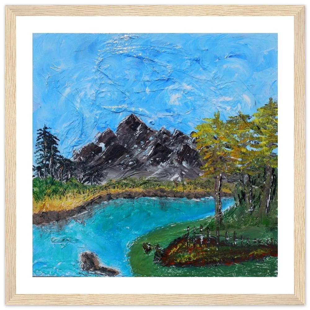 Premium Semi-Glossy Paper Wooden Framed Print -  Deep Blue Lake