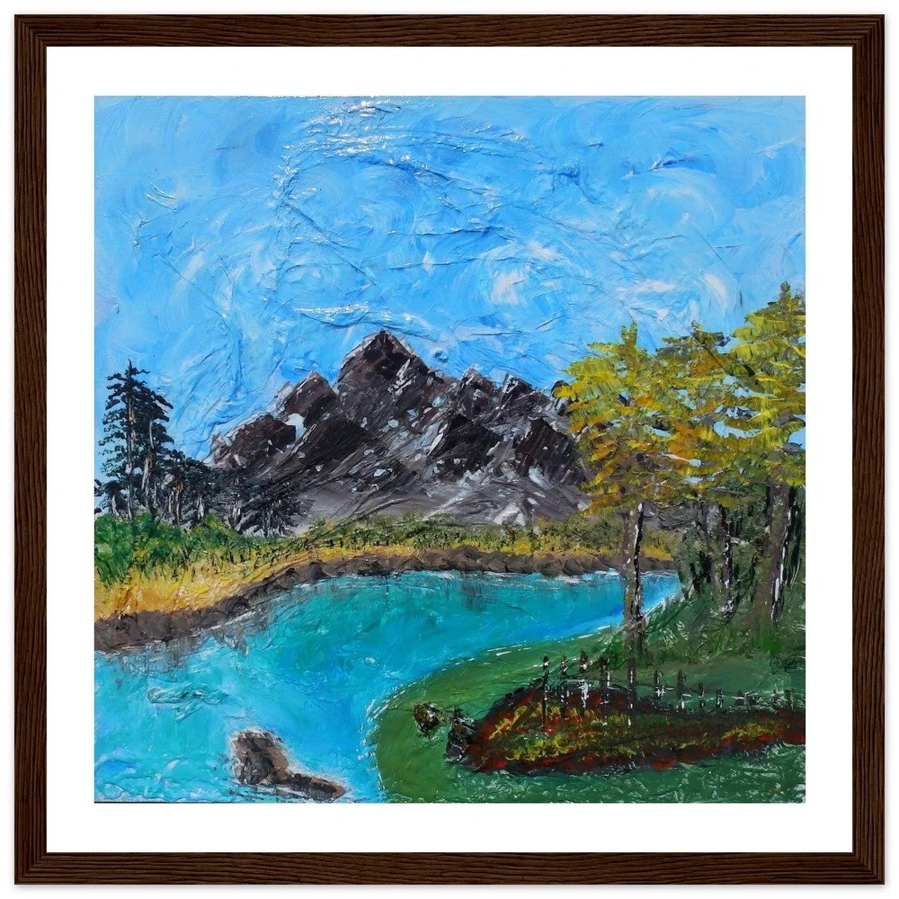 Premium Semi-Glossy Paper Wooden Framed Print -  Deep Blue Lake