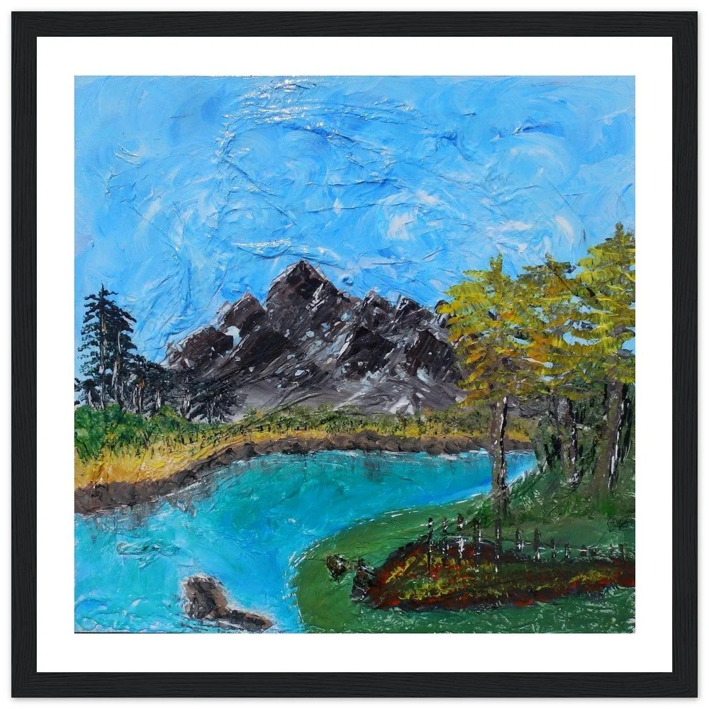 Premium Semi-Glossy Paper Wooden Framed Print -  Deep Blue Lake