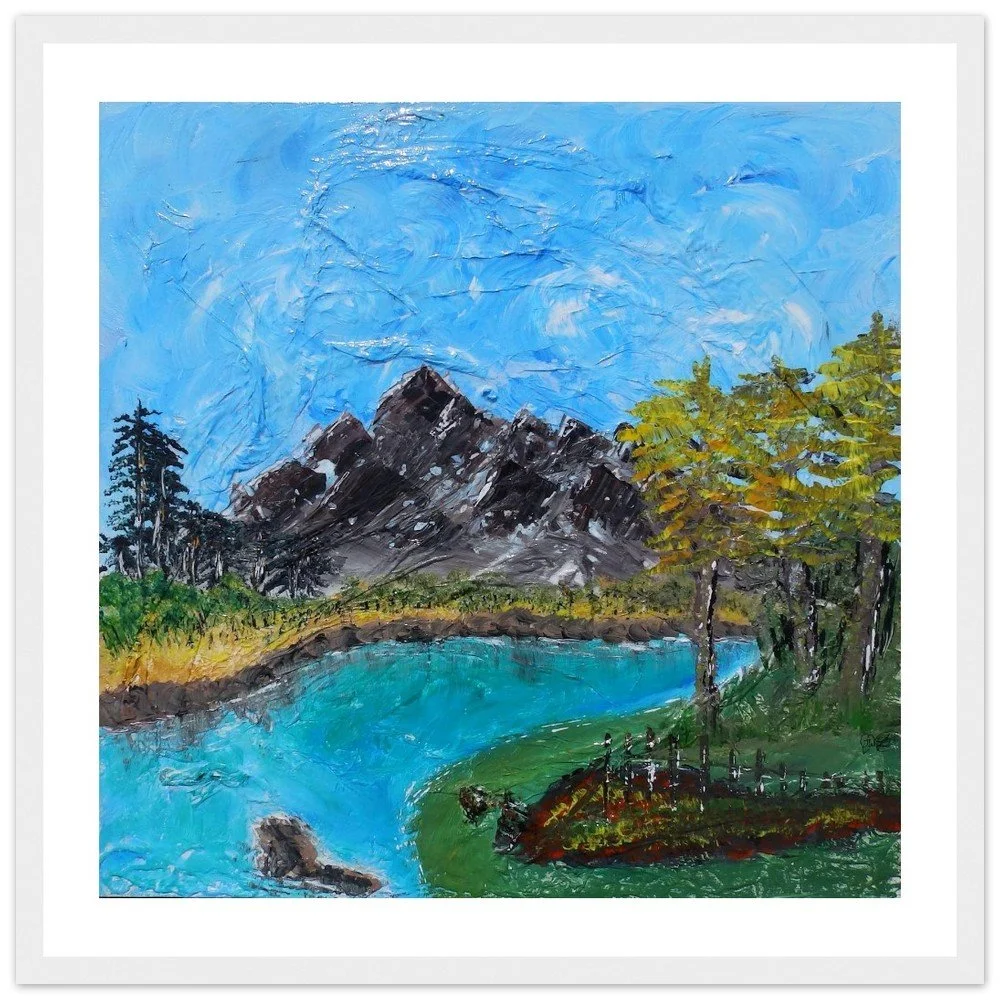 Premium Semi-Glossy Paper Wooden Framed Print -  Deep Blue Lake