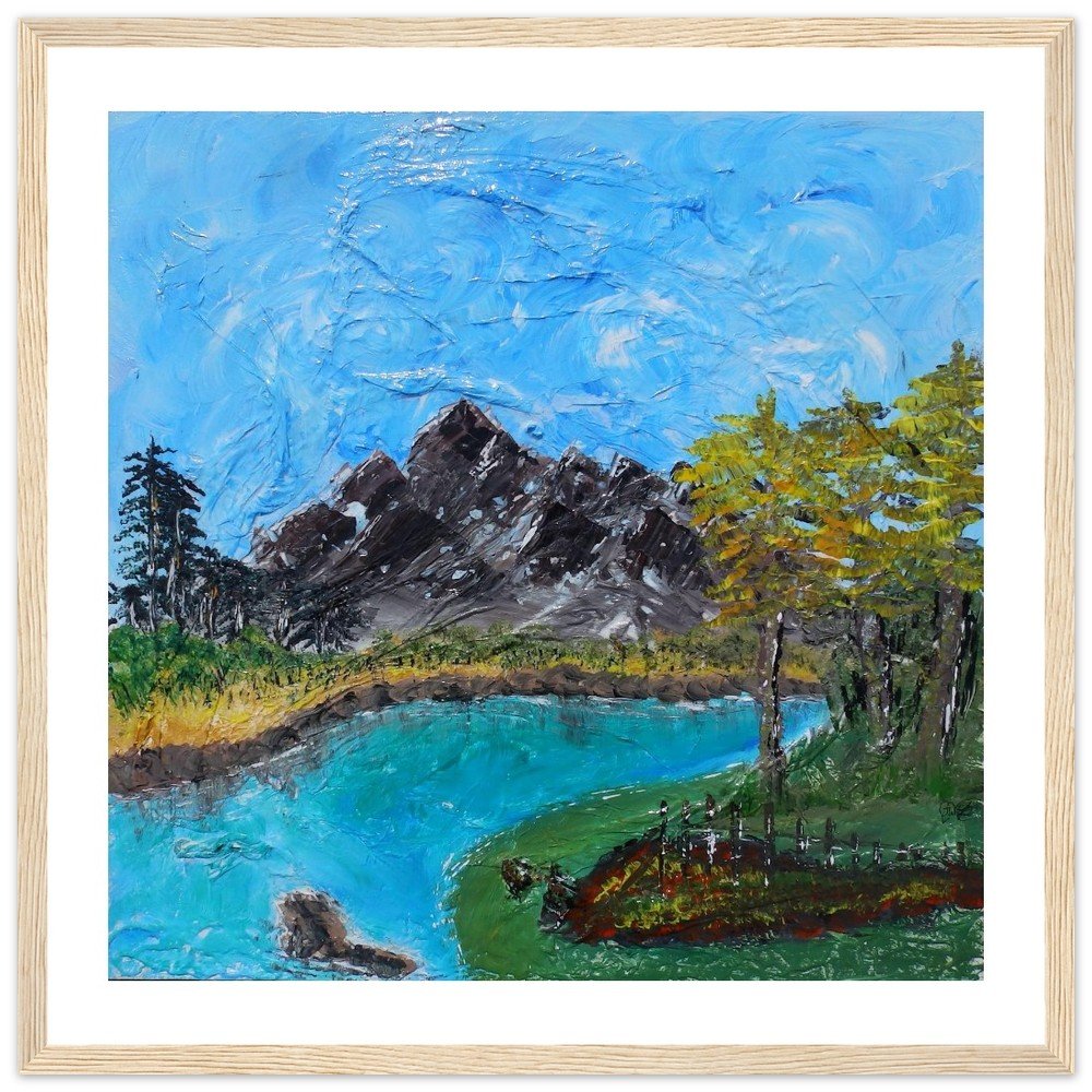 Premium Semi-Glossy Paper Wooden Framed Print -  Deep Blue Lake