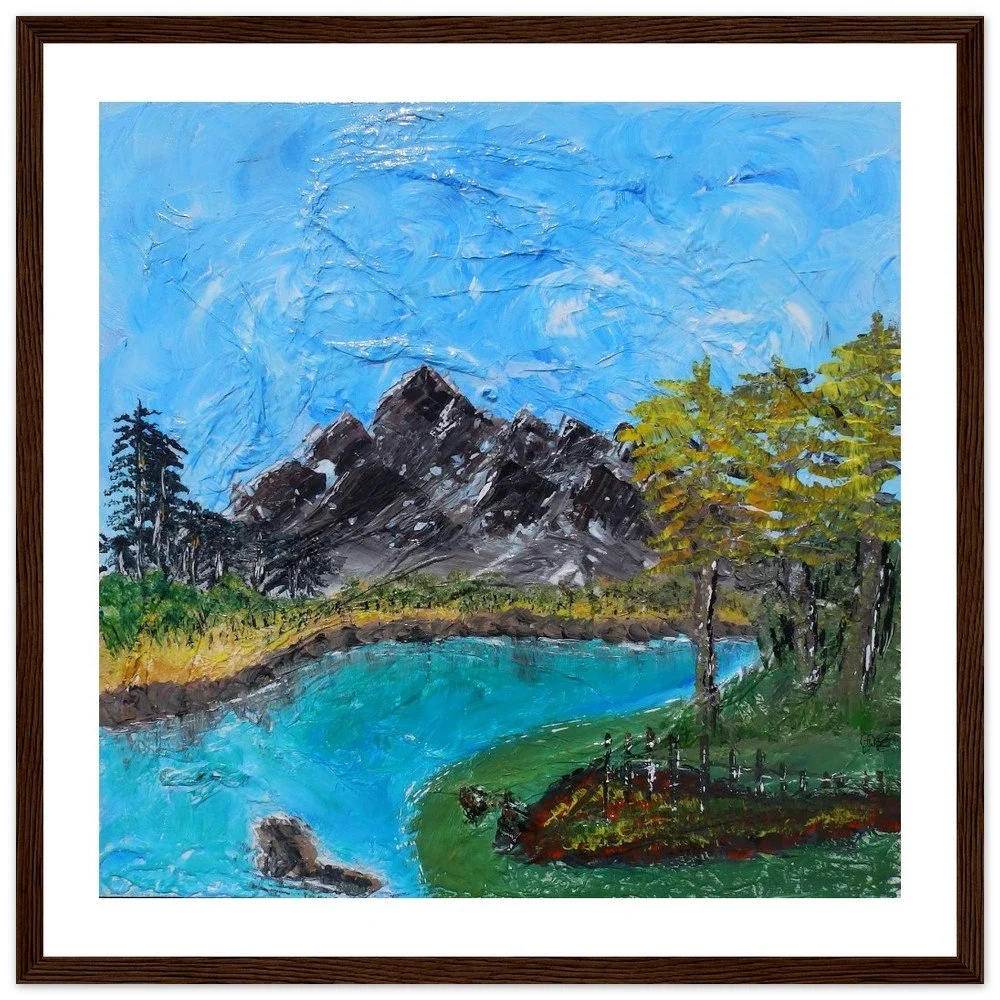 Premium Semi-Glossy Paper Wooden Framed Print -  Deep Blue Lake