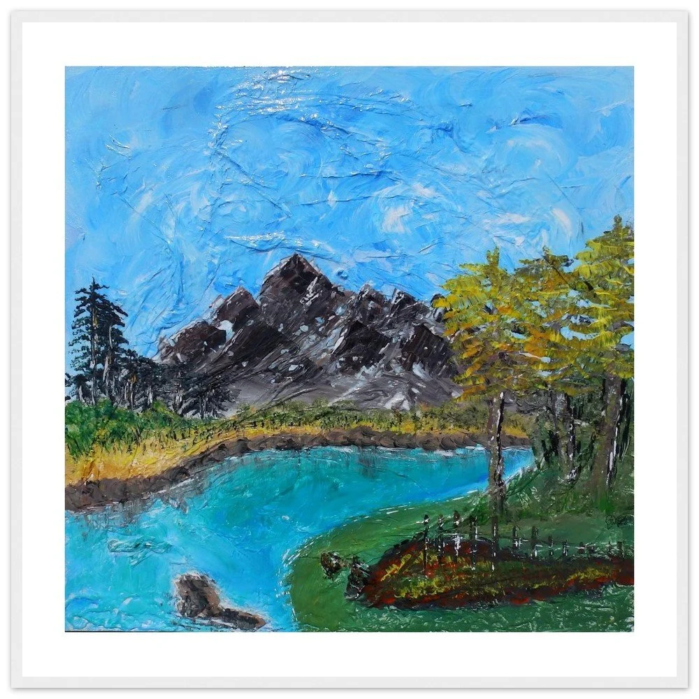 Premium Semi-Glossy Paper Wooden Framed Print -  Deep Blue Lake