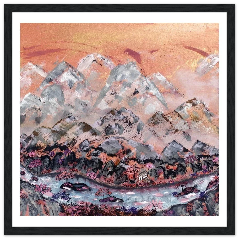 Premium Semi-Glossy Paper Wooden Framed Print - Chinese Mountain Landscape