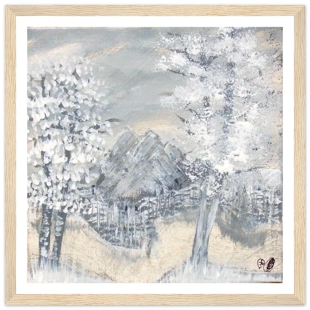 Premium Semi-Glossy Paper Wooden Framed Prints - Snowy Rocks