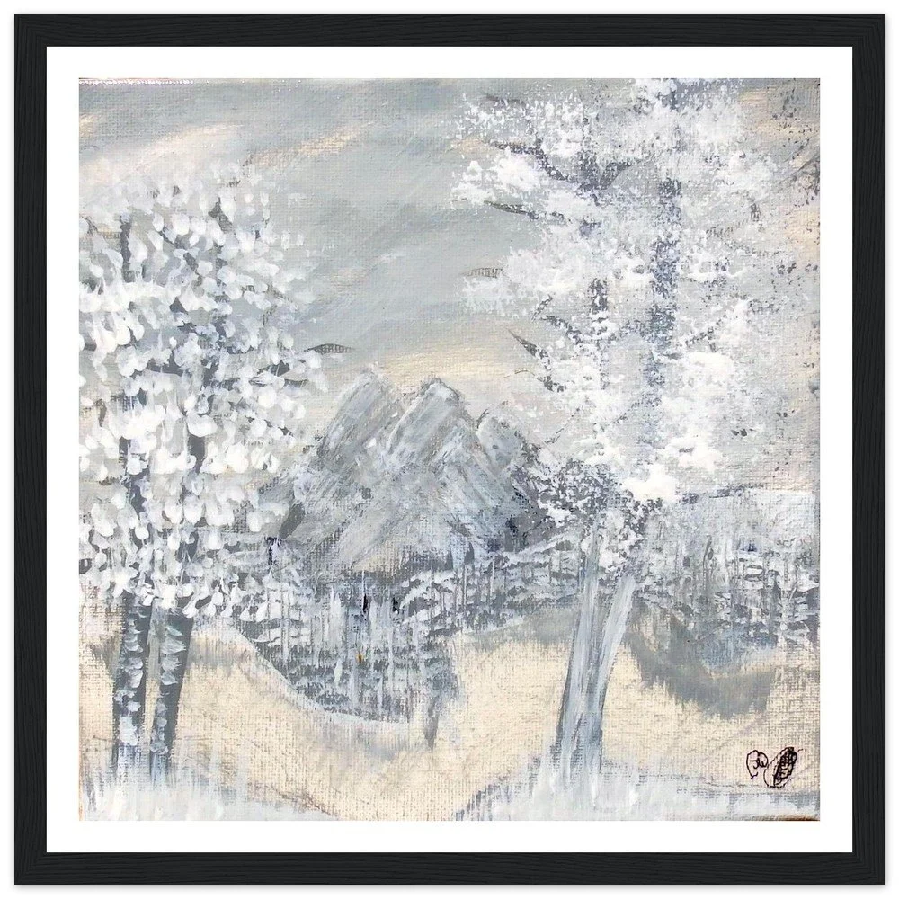 Premium Semi-Glossy Paper Wooden Framed Prints - Snowy Rocks