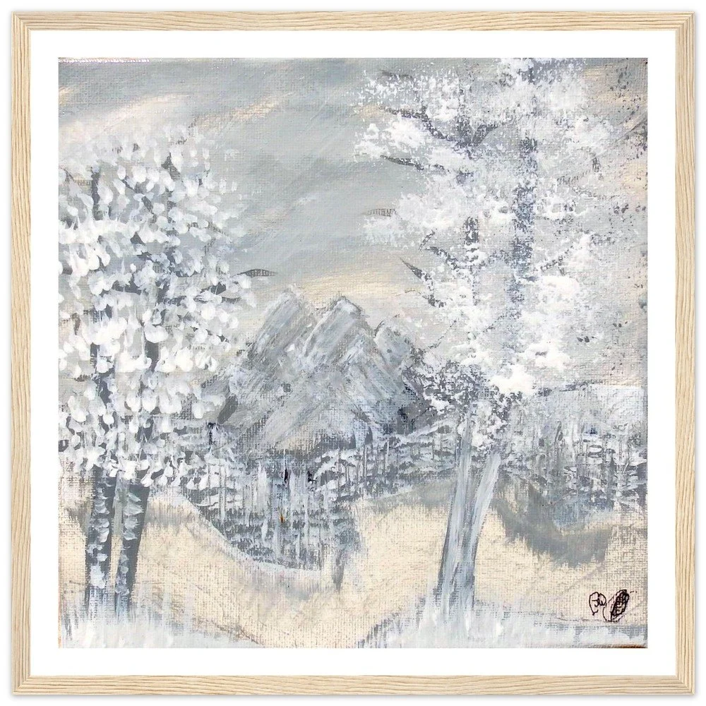 Premium Semi-Glossy Paper Wooden Framed Prints - Snowy Rocks