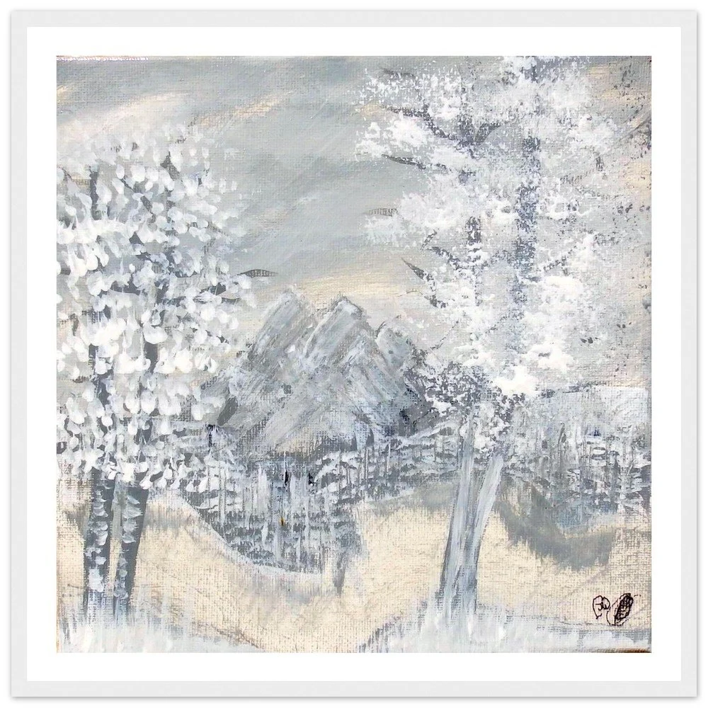 Premium Semi-Glossy Paper Wooden Framed Prints - Snowy Rocks