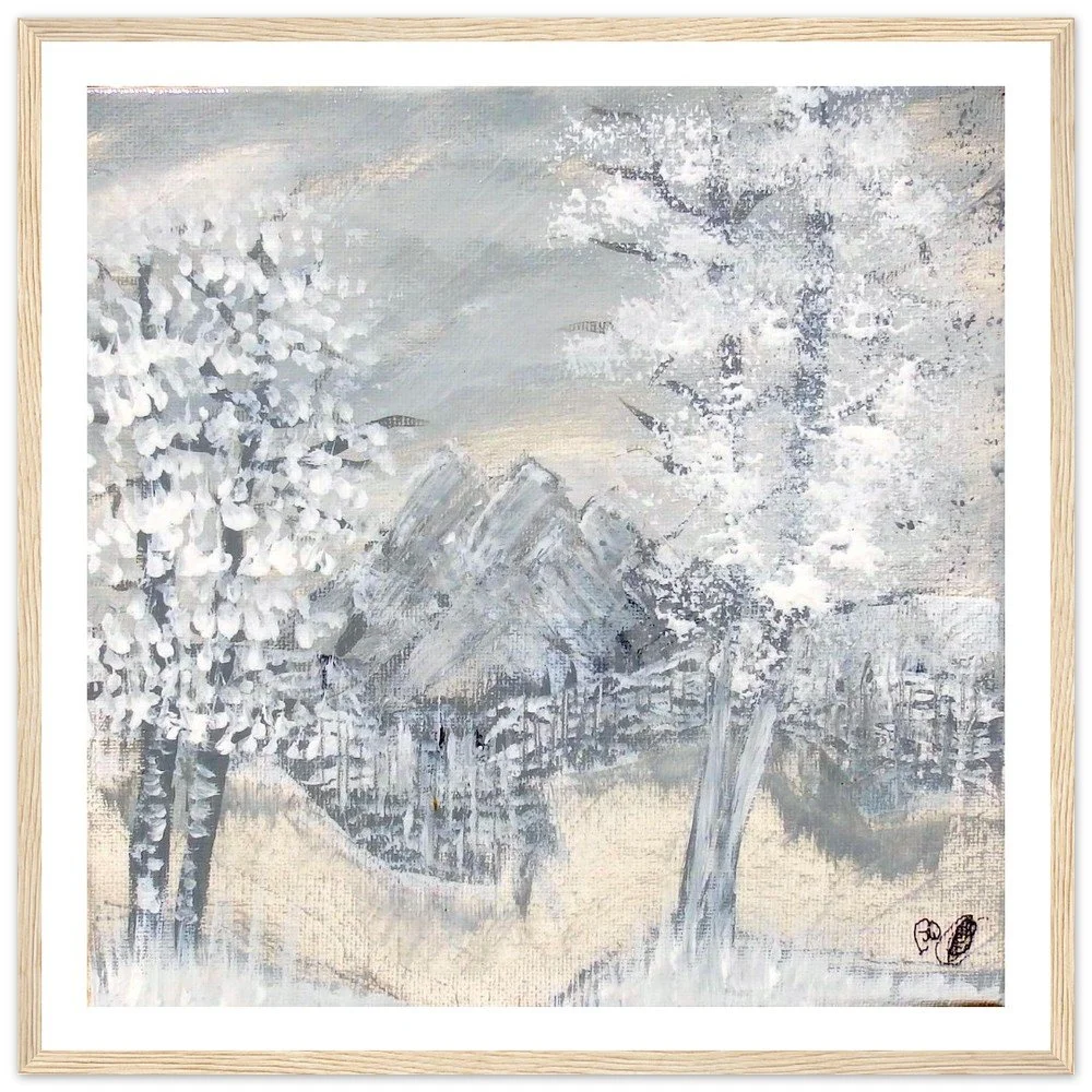 Premium Semi-Glossy Paper Wooden Framed Prints - Snowy Rocks