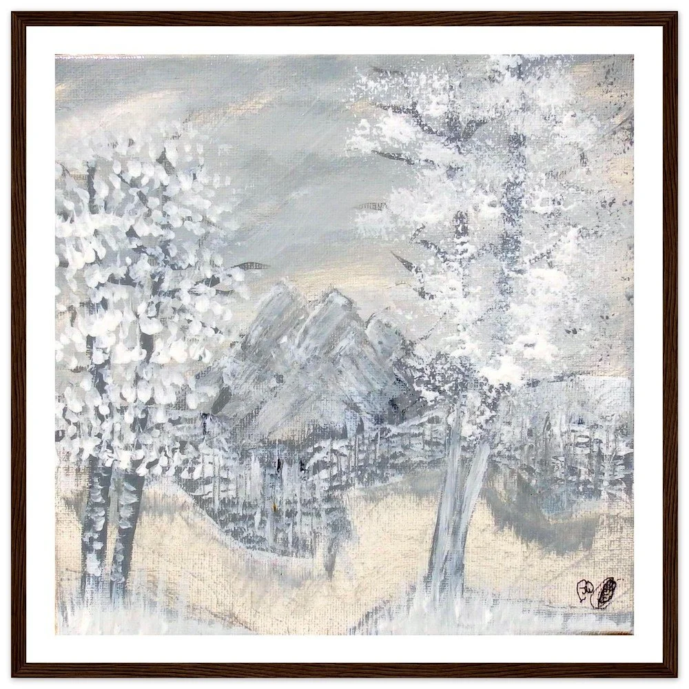 Premium Semi-Glossy Paper Wooden Framed Prints - Snowy Rocks